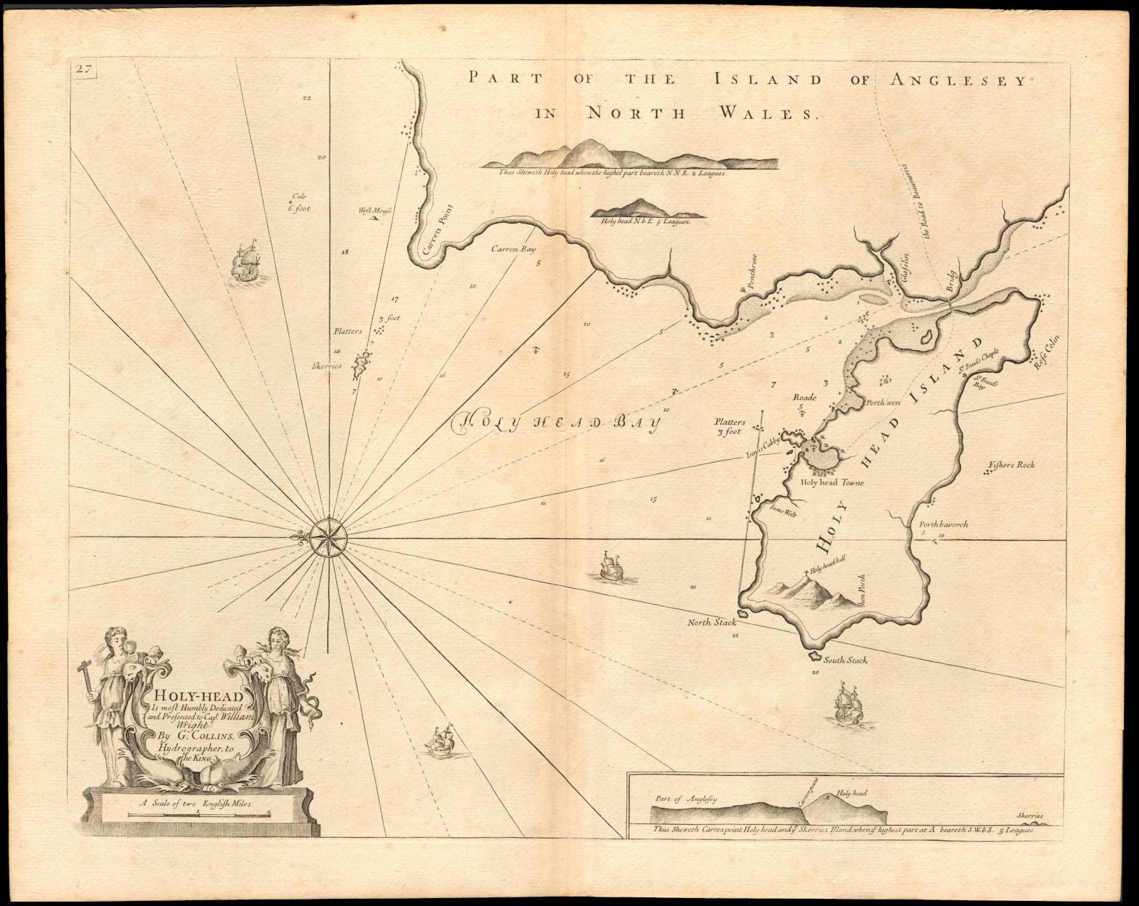 'Holy-Head' sea chart. Holy Island & HOLYHEAD, Anglesey. Capt. COLLINS c1774 map